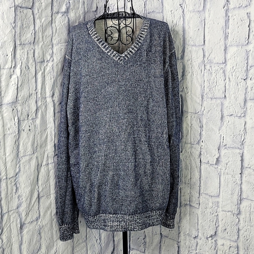 St. John’s Bay Active Men’s V-Neck Sweater Gray Marled Knit‎ Pullover XL